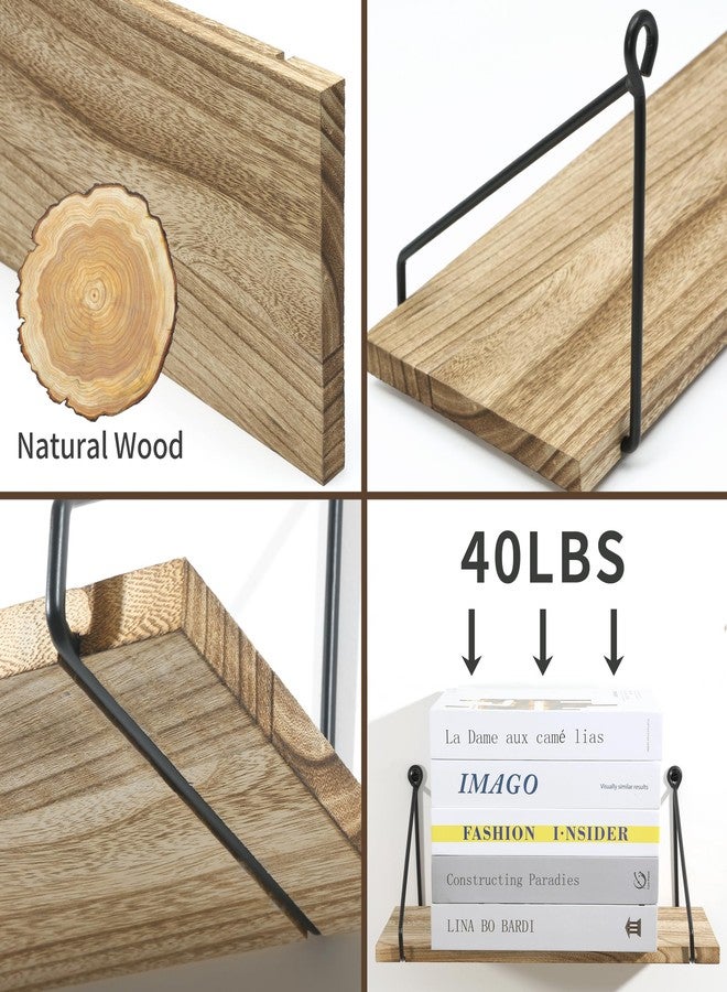 Sapowerntus Floating Shelves Wall Mounted Shelf Rustic Light Wood Bathroom Bedroom Kitchen Hanging Storage Organizer with Triangle Metal Brackets Farmhouse Living Room Office Home Decor Set of 2 - Image 5